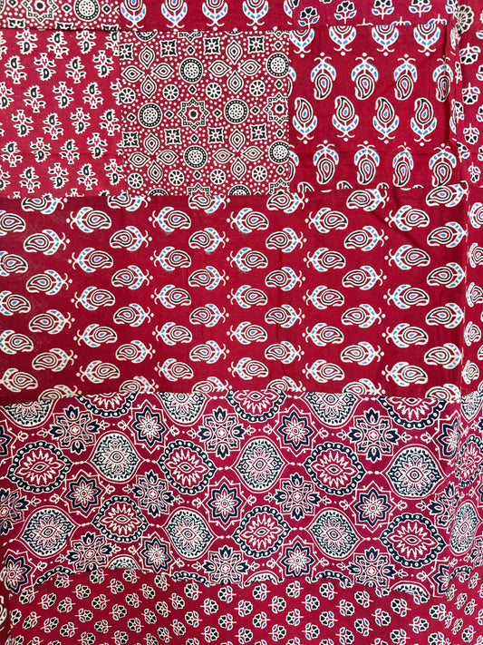 Ajrakh Applique & Kantha Embroidered Dupatta ~ Red Chequered