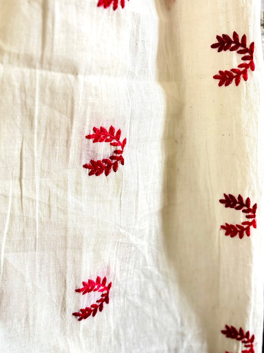 Khadi Cotton Dupatta ~ Crimson Forest Flame