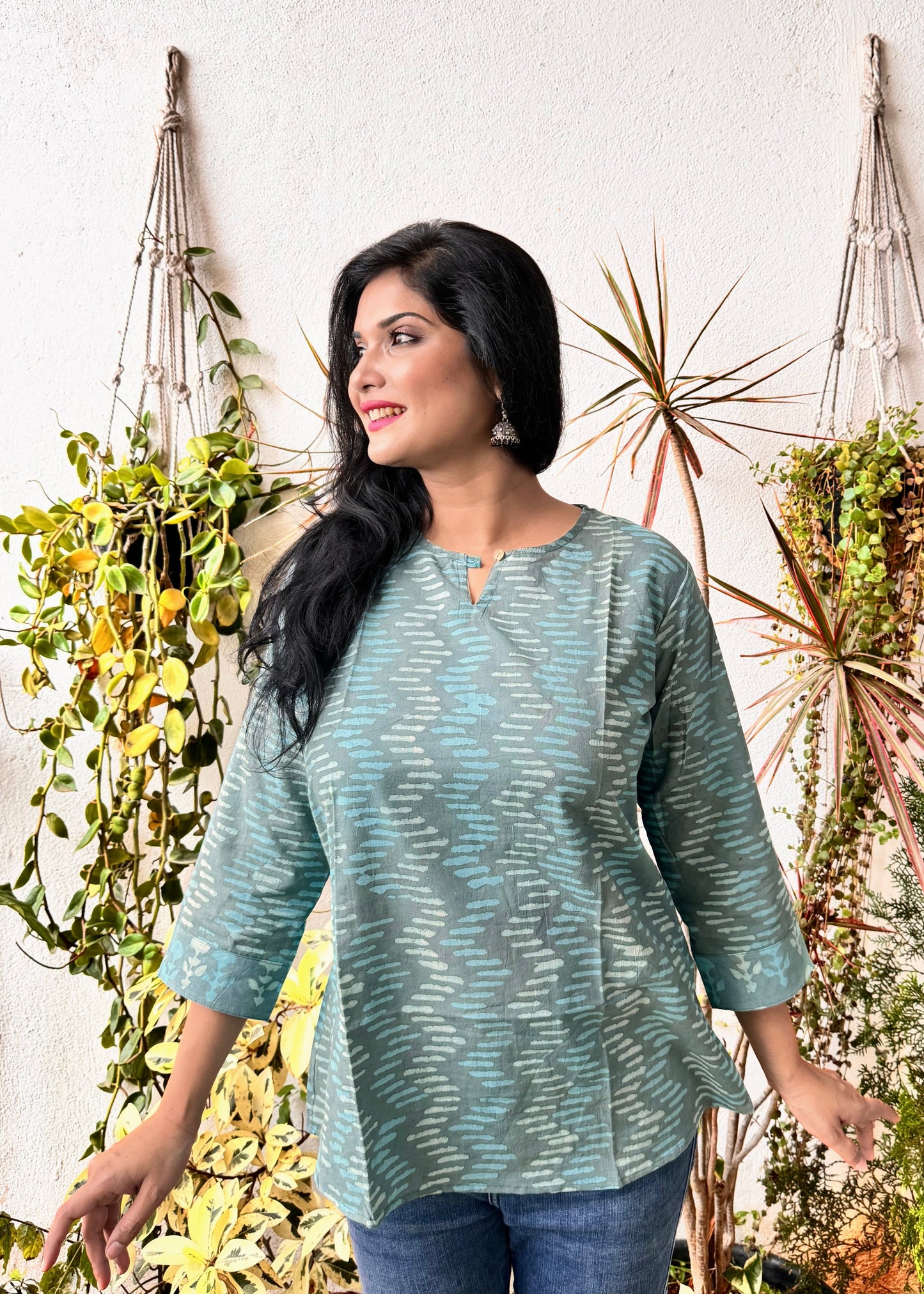 Turquoise ~ Blue and Green Handblock Kurti