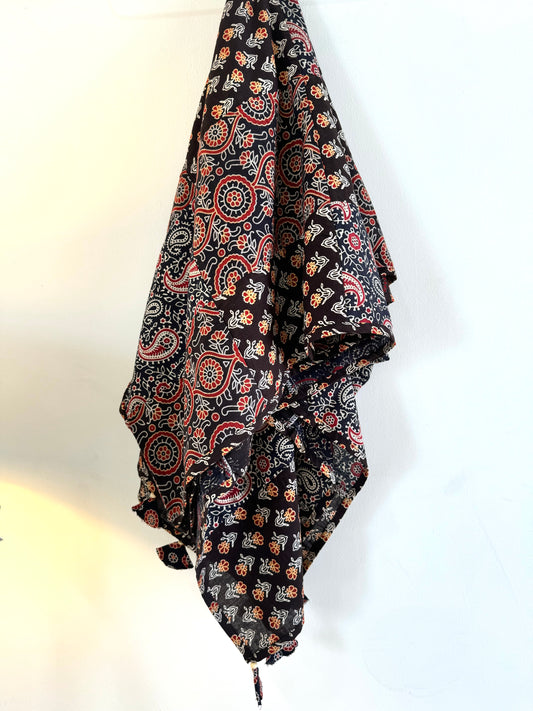 Ajrakh Applique & Kantha Embroidered Dupatta ~ Black Chequered