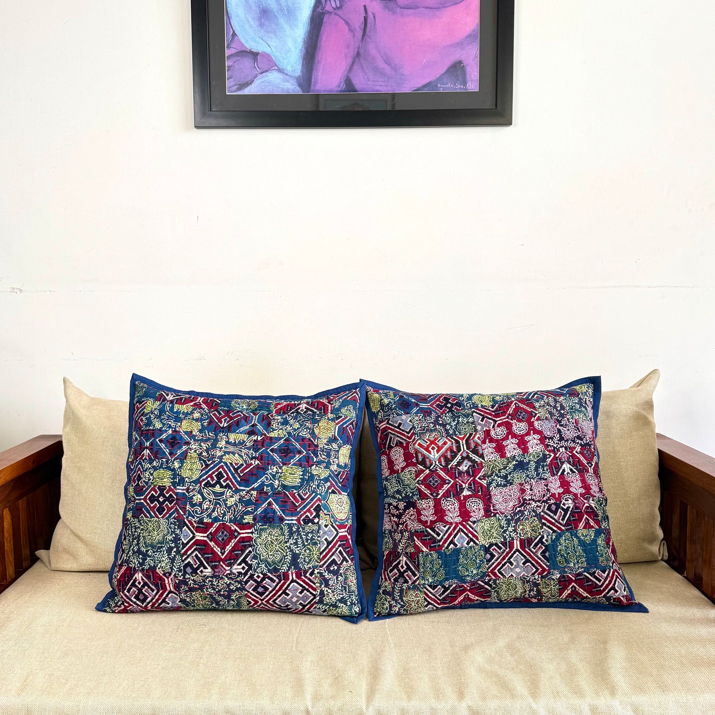 Ajrakh Cushion Covers ~ Ikkat Blue Motif ~ Set of 2