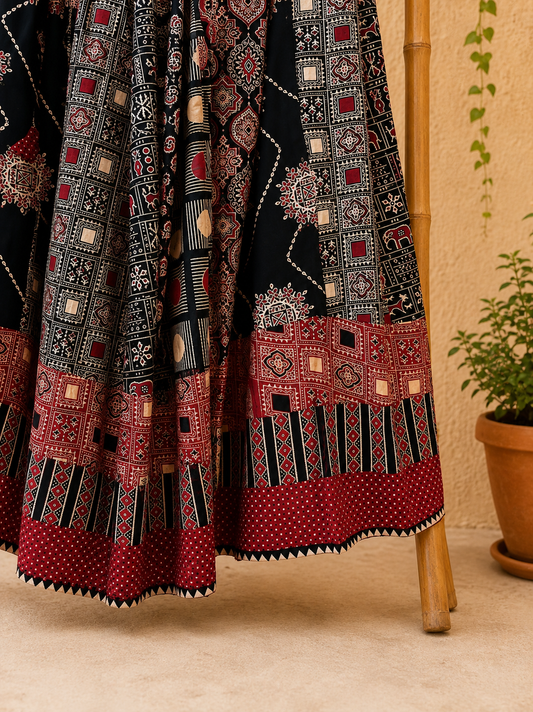⚜️ Dharohar ~ Aakriti ~ Ajrakh Long Kali Skirt