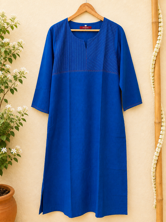 Masakali ~ Navy Blue Cotton Kantha Kurti & Dupatta Set