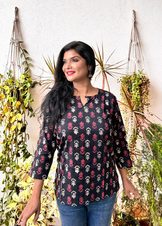 Raven ~ Black Handblock Kurti