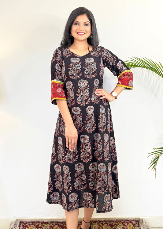 Noor 9 to 5 Ajrakh Dress ~ Black and Red