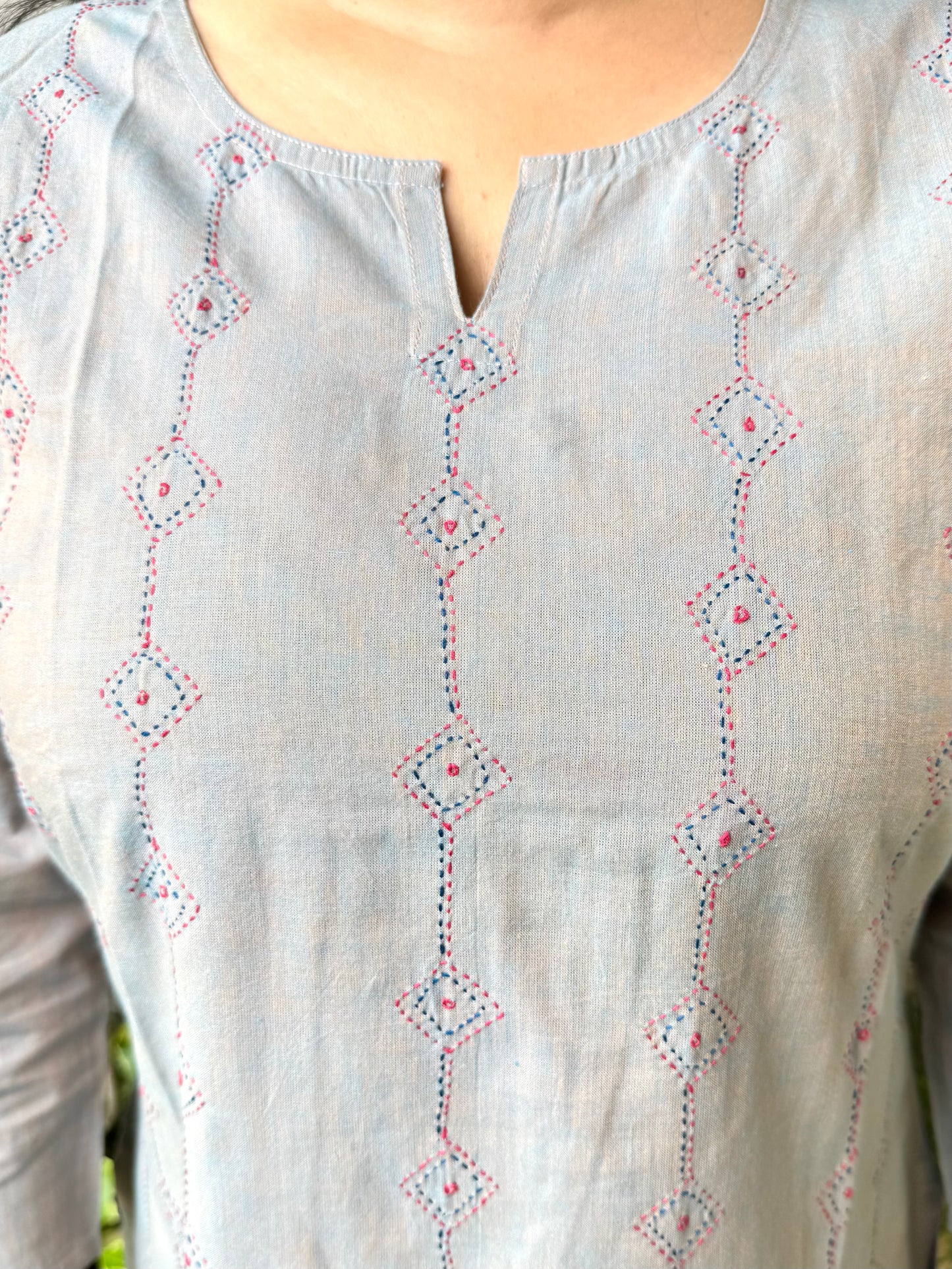 Masakali ~ Cotton Embroidered Kurti, Cool Grey 🩶