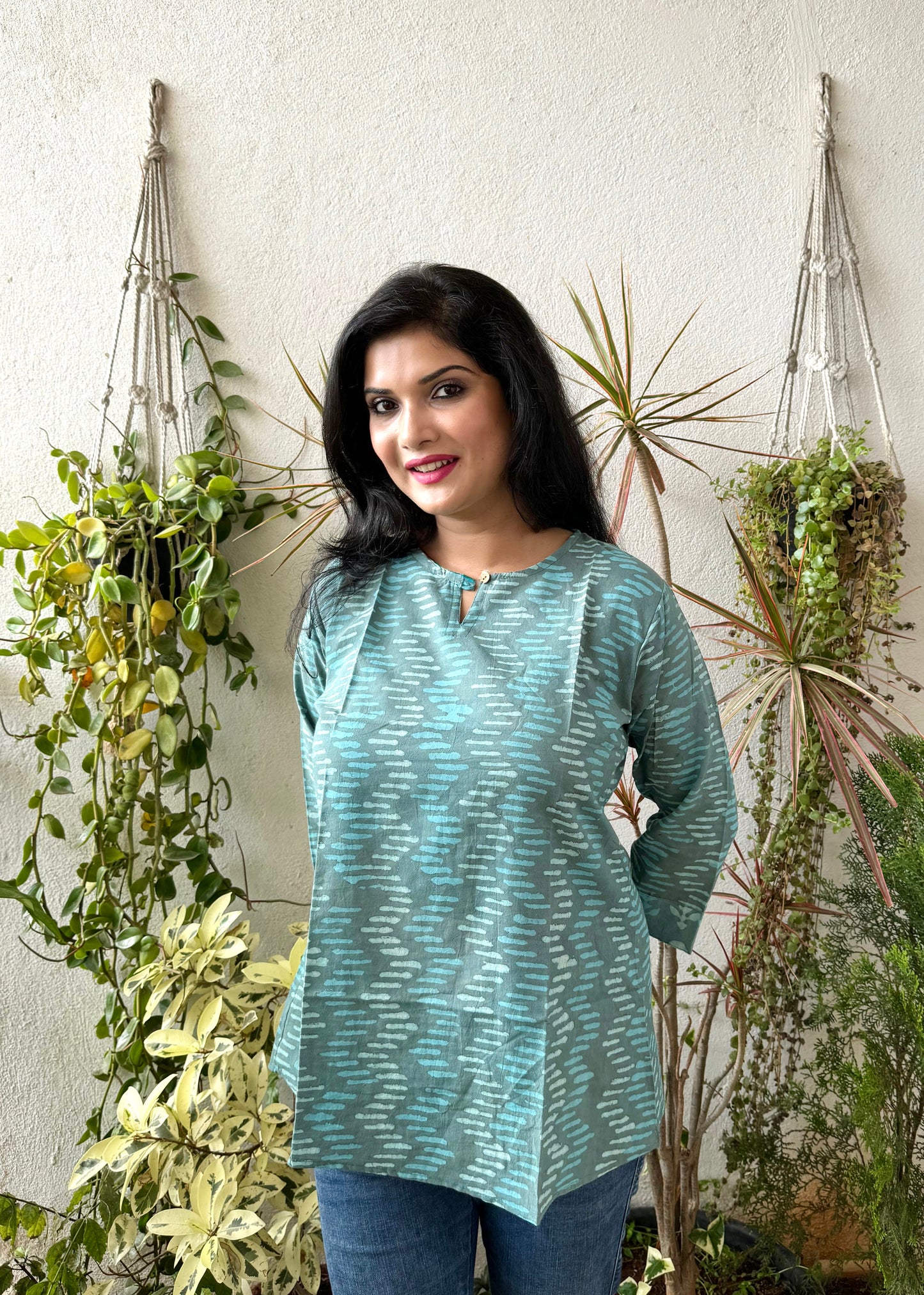 Turquoise ~ Blue and Green Handblock Kurti
