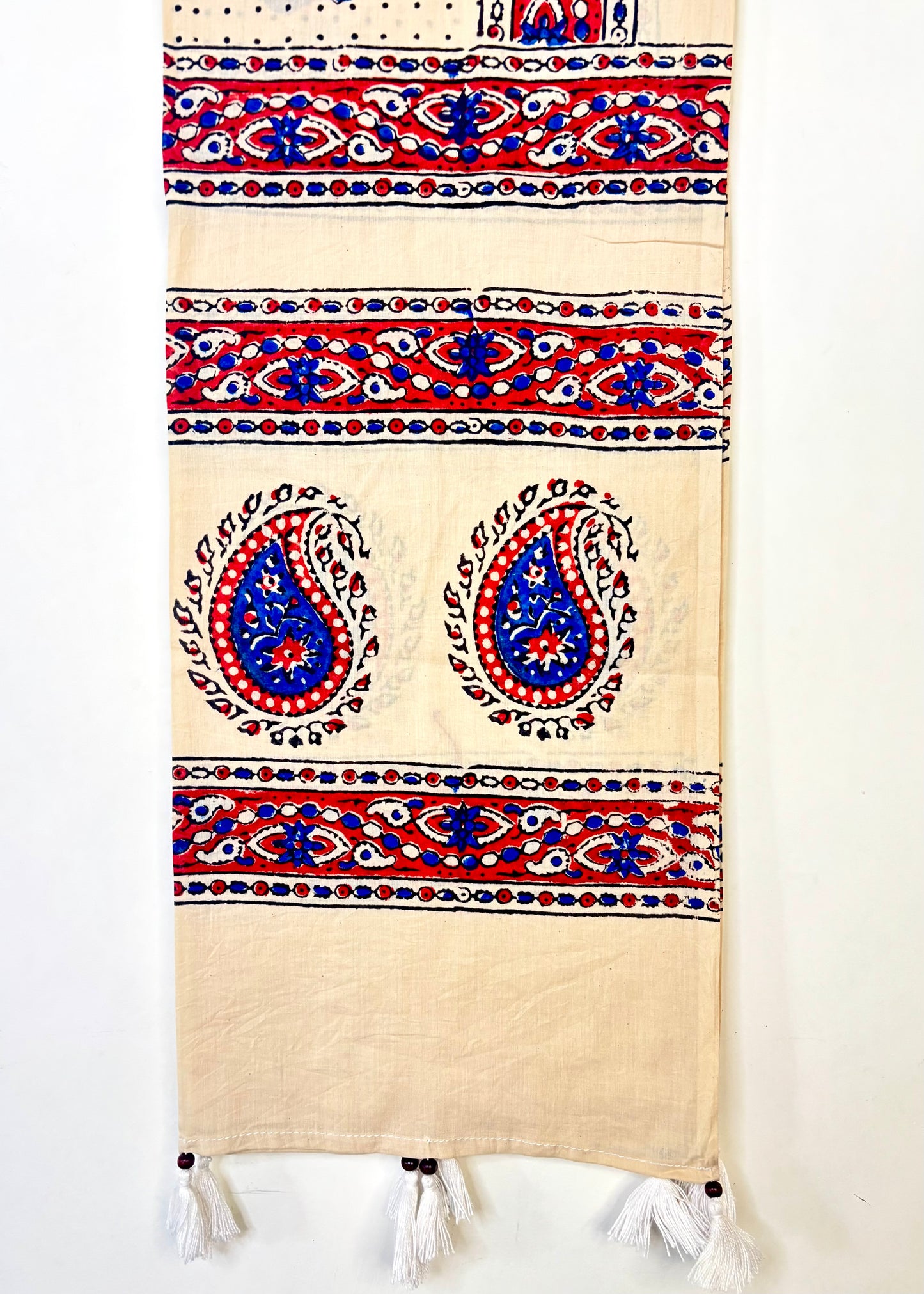 Raahi🌻Ajrakh Cotton Stoles ~ Ivory white w/ motifs
