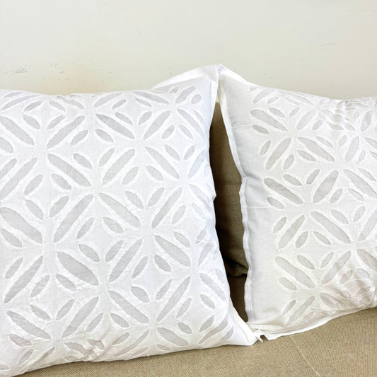 Applique cutwork Cushion cover ~ White ~ Set of 2