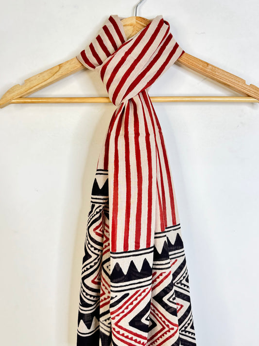 Raag 🪷 Mulmul Cotton Stoles ~ Red Lines