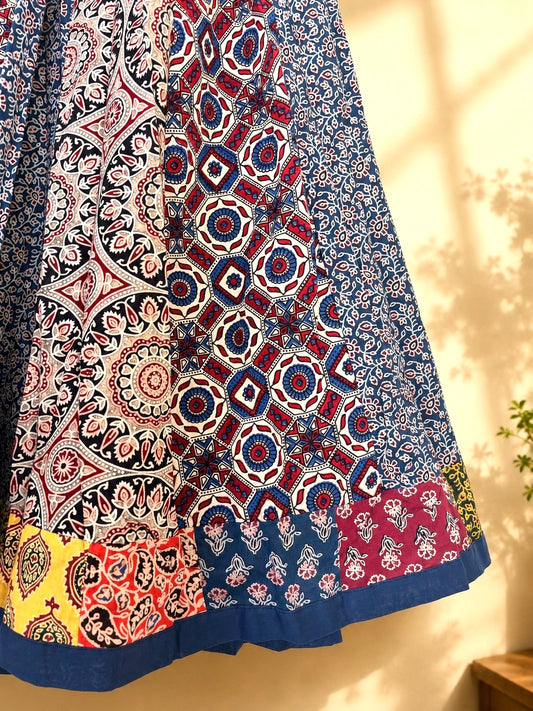 🌻Navrang ~ Neel Ajrakh Skirt and Dupatta Set