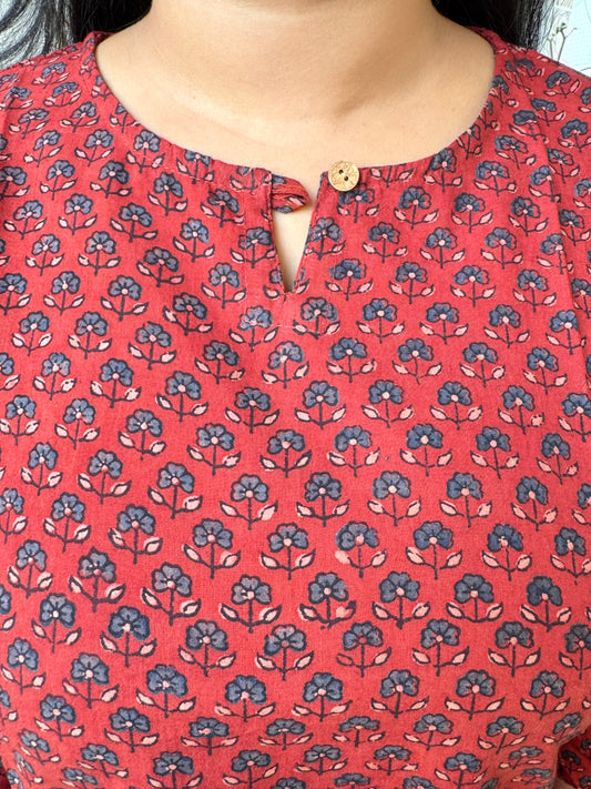 Bellflower ~ Burgundy Ajrakh Handblock Kurti