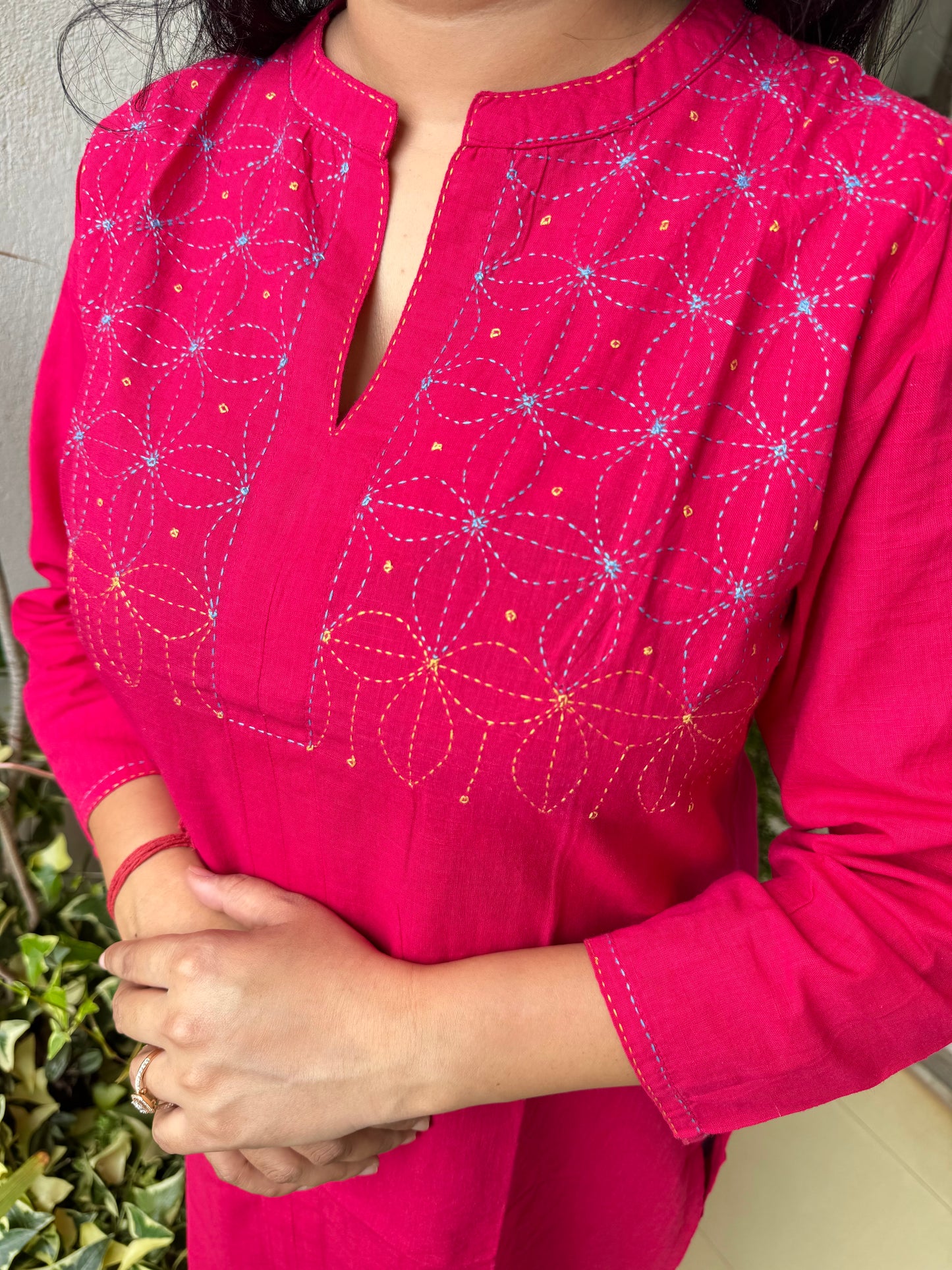 Masakali ~ Cotton Embroidered Kurti, Flamingo Pink🦩