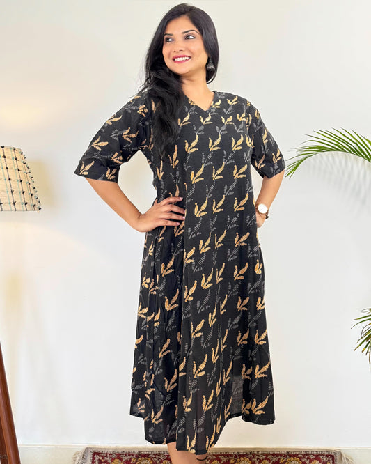 Khushi ~ Misty Black Cotton Dress ~ Viola Delight