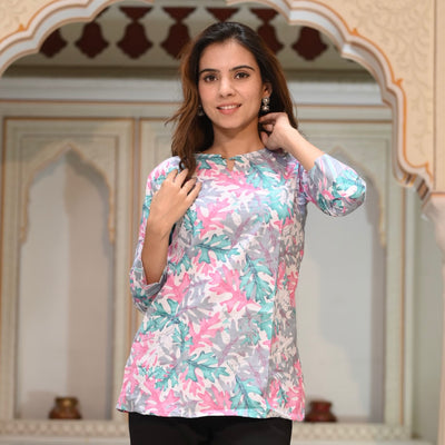 Autumn Blossom - Multicolor Handblock Kurti