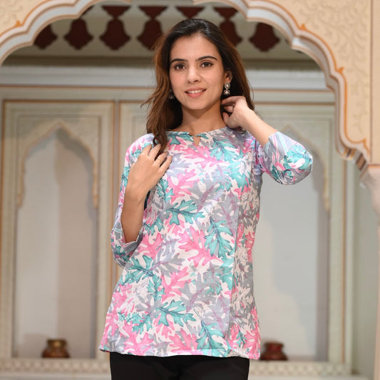 Autumn Blossom - Multicolor Handblock Kurti