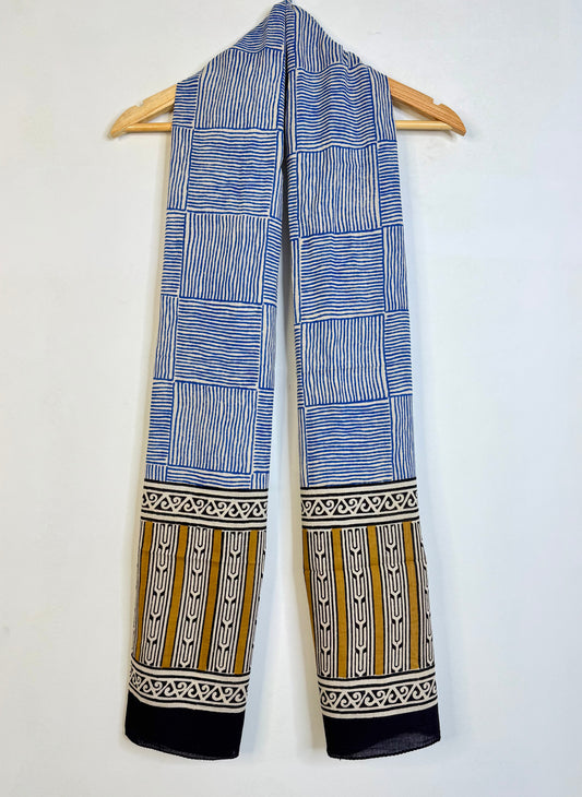 Raag πͺ· Mulmul Cotton Stoles ~ Blue Lines