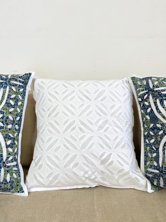 Applique cutwork Cushion cover ~ Green & White ~ Set of 3