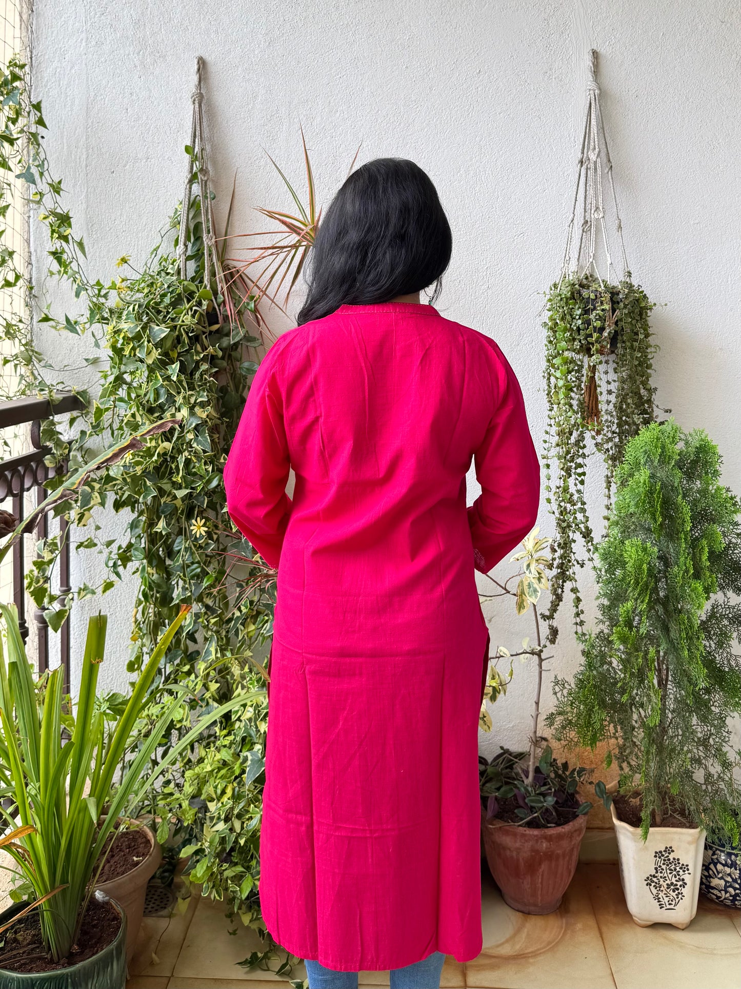Masakali ~ Cotton Embroidered Kurti, Flamingo Pink🦩