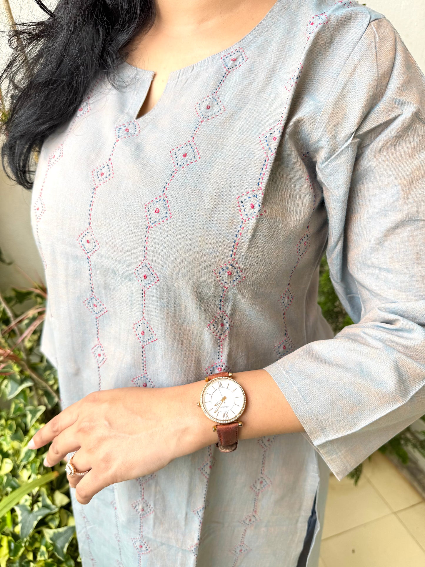 Masakali ~ Cotton Embroidered Kurti, Cool Grey 🩶