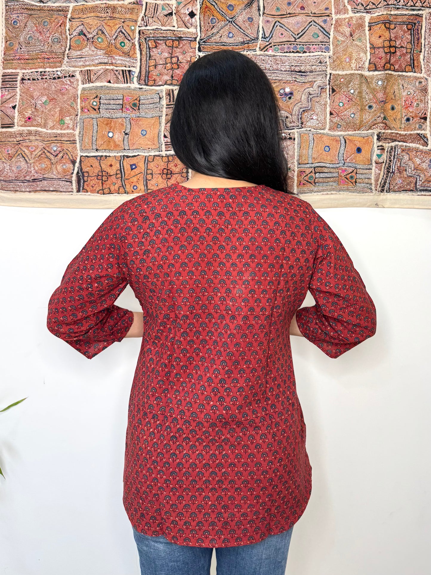 Bellflower ~ Burgundy Ajrakh Handblock Kurti