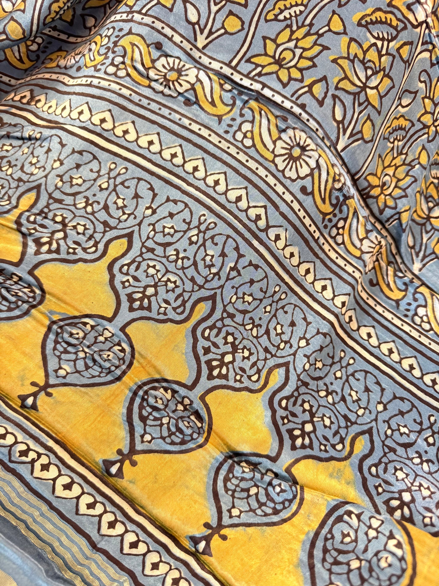 Modal Silk Ajrakh Dupatta ~ Metallic Blue Lotus motif w/ Zari