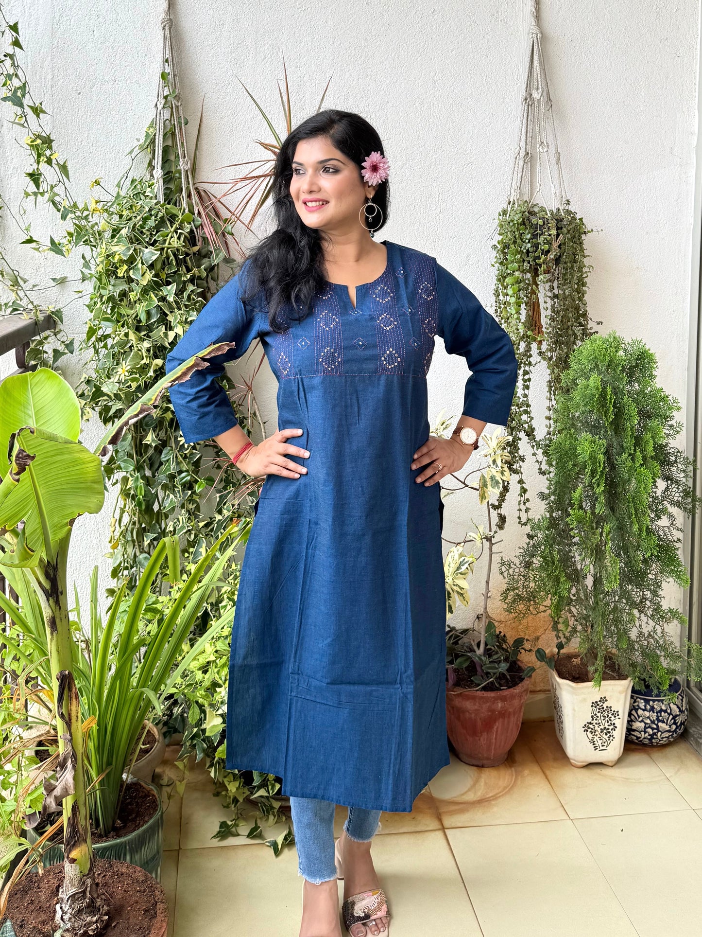 Masakali ~ Cotton Embroidered Kurti, Navy Blue 💙