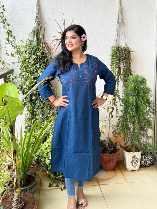 Masakali ~ Cotton Embroidered Kurti, Navy Blue 💙