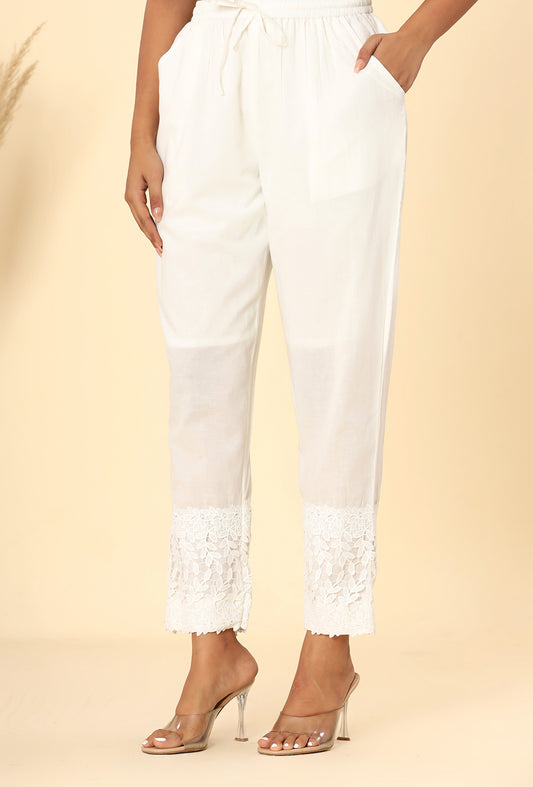 Ivory White ~ Flower Lace Cut Pant