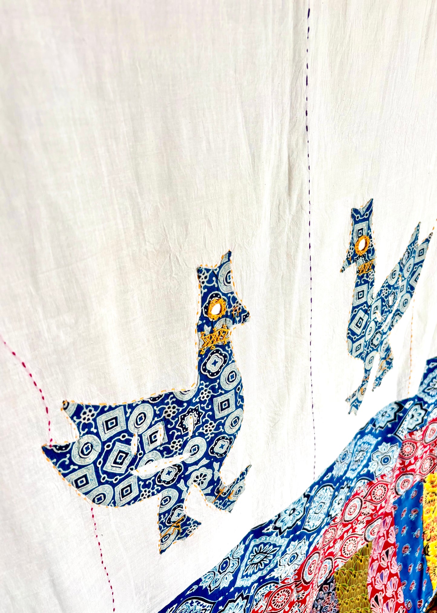 Ajrakh Applique & Kantha Embroidered ~ Mor Angan Dupatta