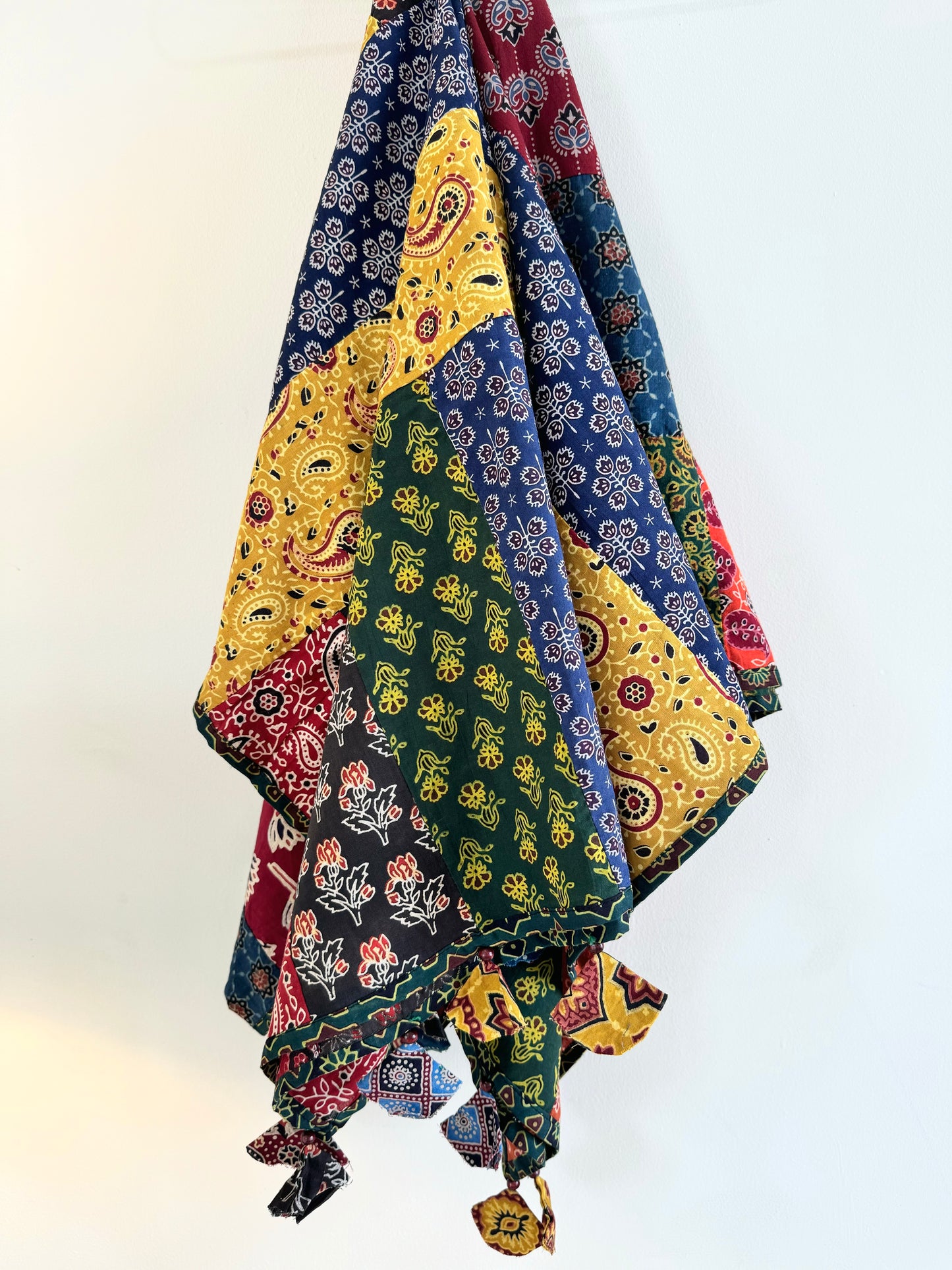 Ajrakh Applique & Kantha Embroidered Dupatta ~ Multicolored Chequered