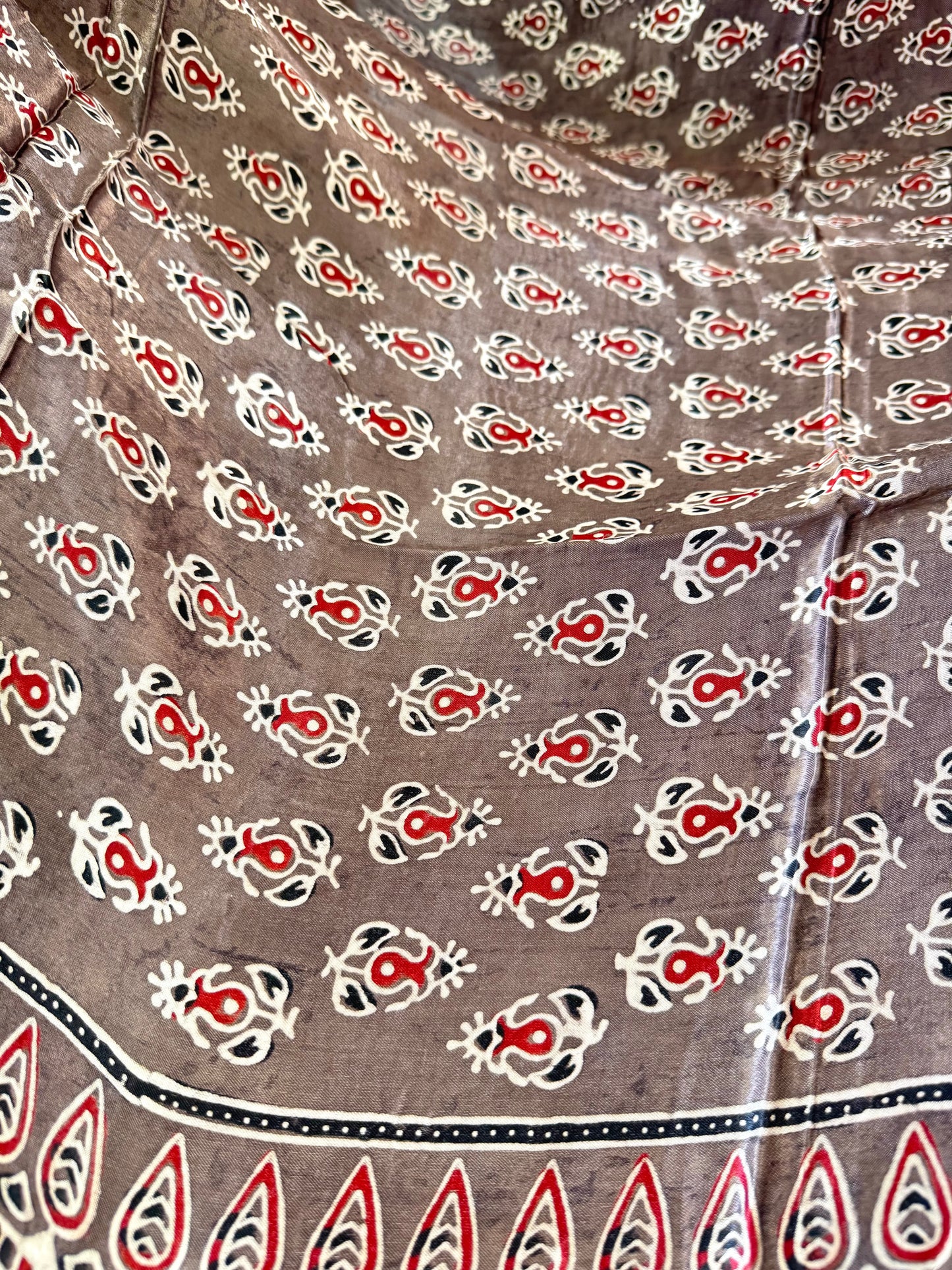 Modal Silk Ajrakh Dupatta ~ Metallic Grey Fish Scale motif w/ Zari