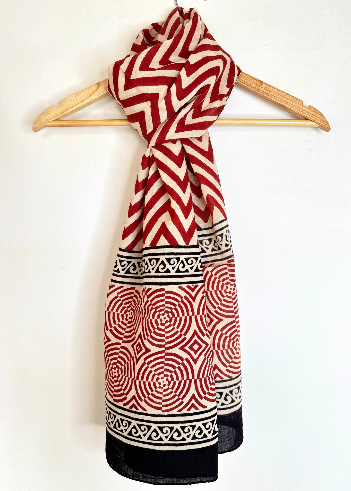 Raag🪷Mulmul Cotton Stoles ~ Zigzag Red