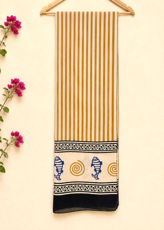 Raag 🪷 Mulmul Cotton Stoles ~ Fish & Circles