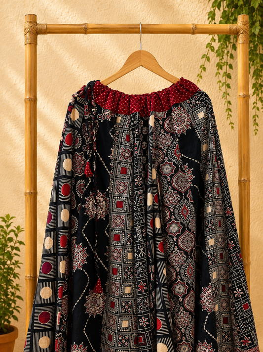 ⚜️ Dharohar ~ Aakriti ~ Ajrakh Long Kali Skirt