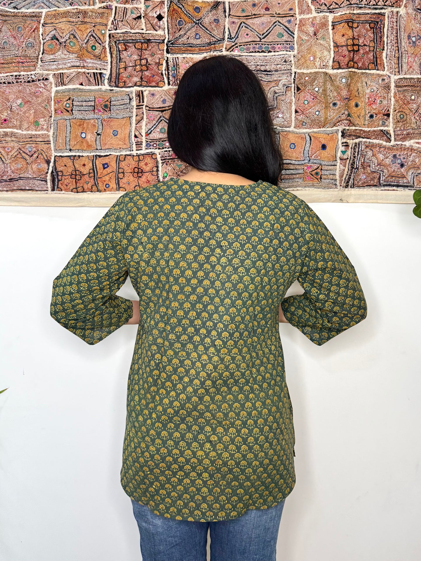 Bellflower ~ Olive Green Ajrakh Handblock Kurti