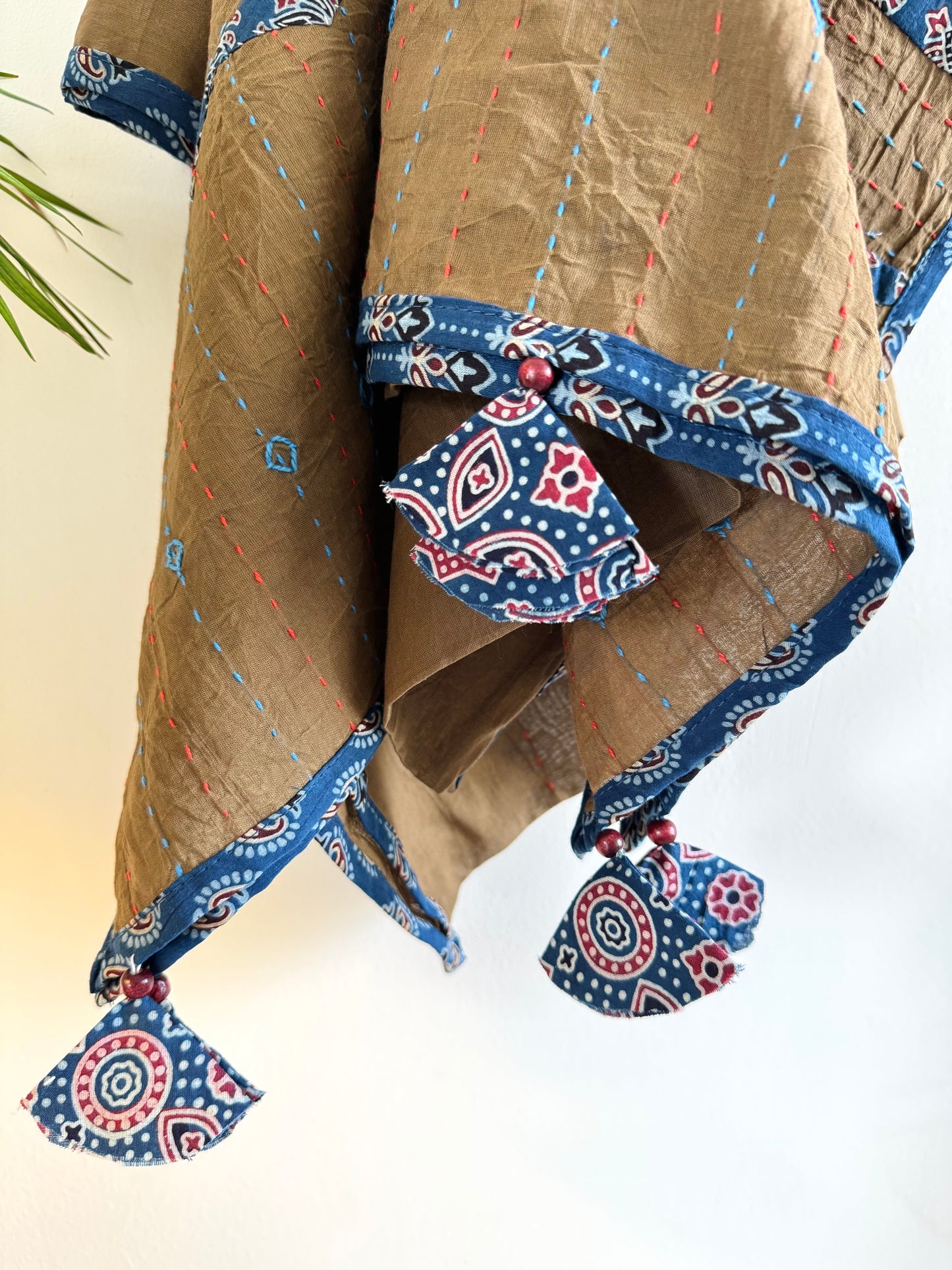 Ajrakh Applique & Kantha Embroidered Dupatta ~ Coco with Blue Patchwork