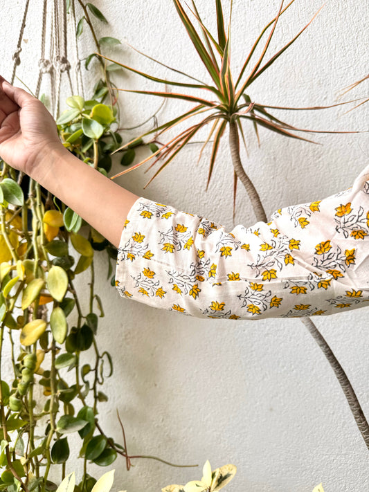 Morning Glory ~ Yellow and White Handblock Kurti