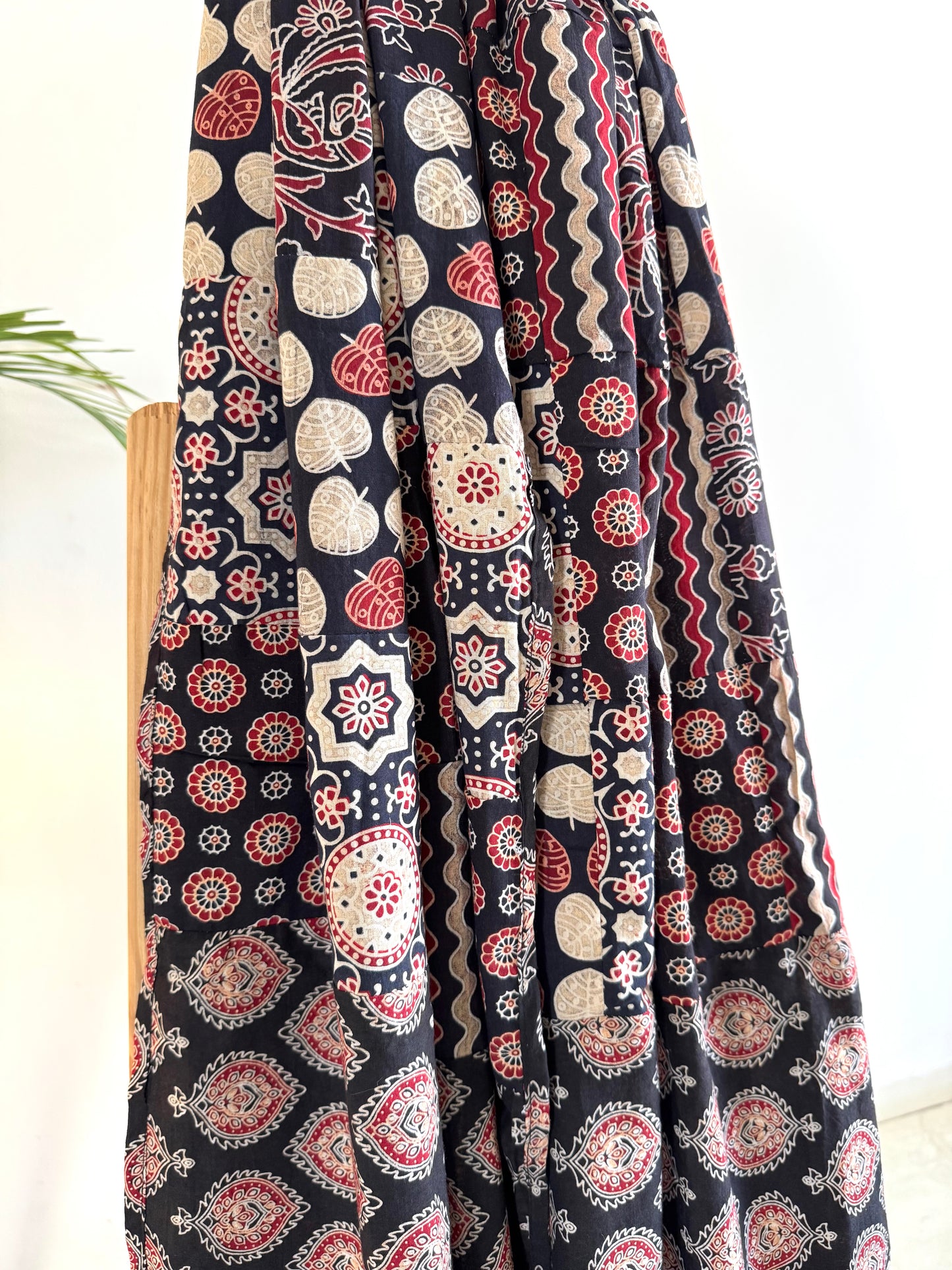 Ajrakh Applique & Kantha Embroidered Dupatta ~ Black Chequered