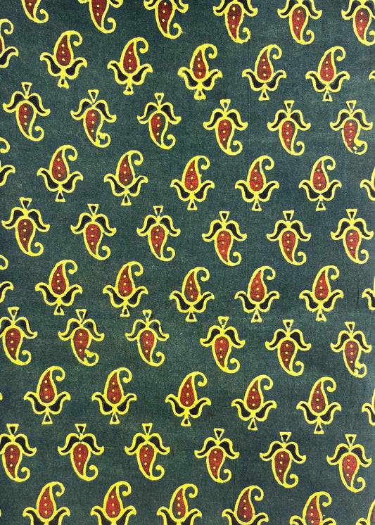 Forest Green Cotton Ajrakh Fabric