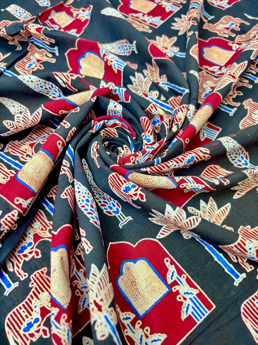 Deep Indigo Blue Cotton Ajrakh Fabric