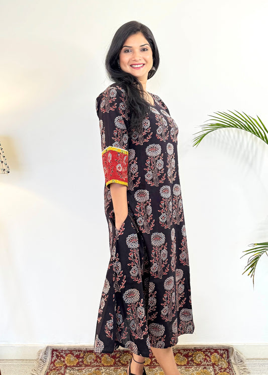 Noor 9 to 5 Ajrakh Dress ~ Black and Red
