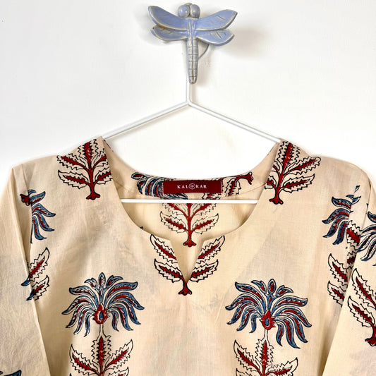 Lilies - Ivory White Ajrakh Kurti