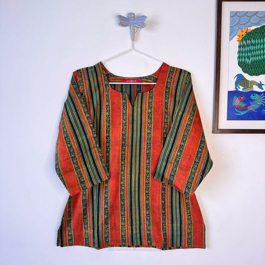 Burnt Beatroot - Burgundy & Olive Green Ajrakh Kurti