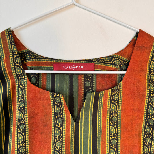 Burnt Beatroot - Burgundy & Olive Green Ajrakh Kurti
