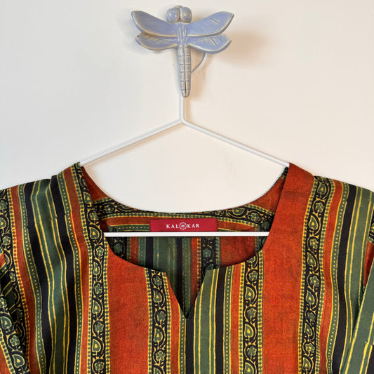 Burnt Beatroot - Burgundy & Olive Green Ajrakh Kurti