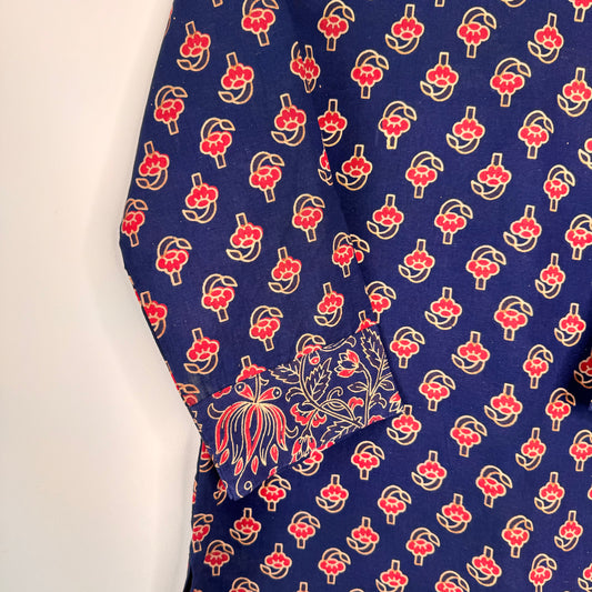 Midnight Tulips - Blue Handblock Kurti