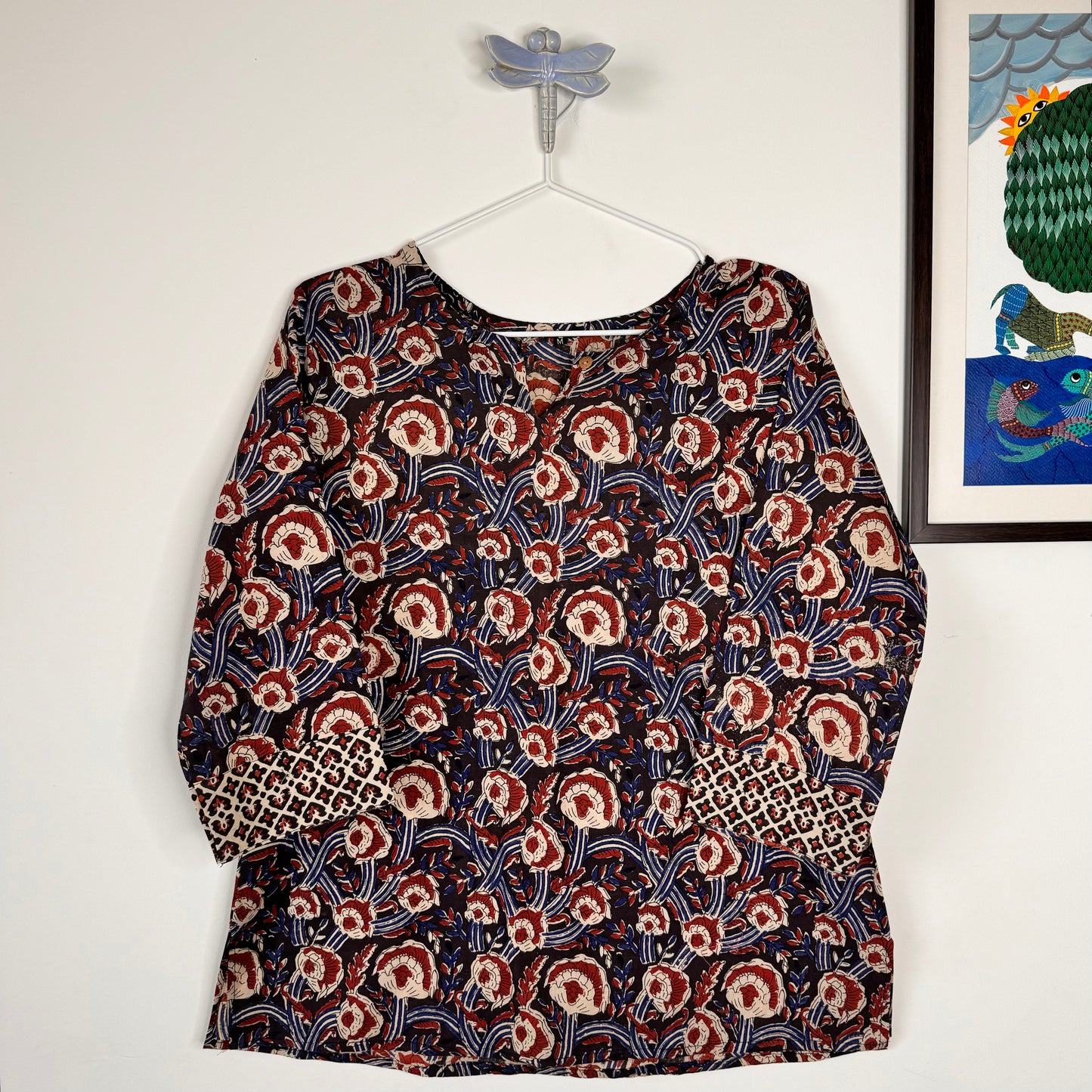 Wild Rose - Brown Handblock Kurti
