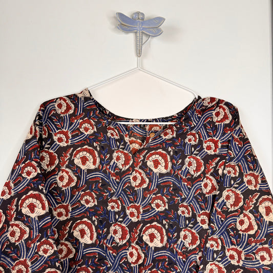 Wild Rose - Brown Handblock Kurti
