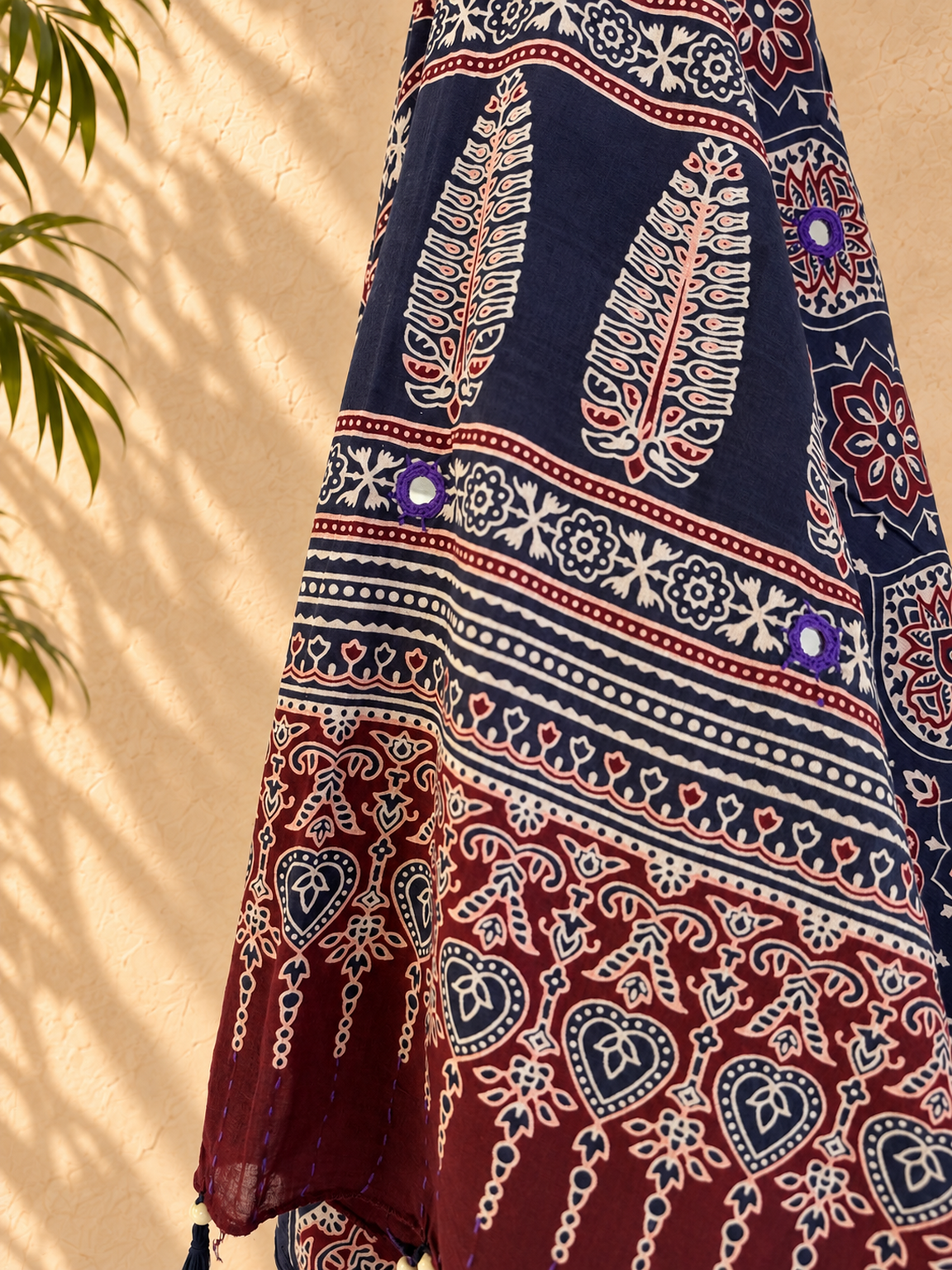 Rangrezđ
Ajrakh Mulmul Dupattas with Embroidery ~ Midnight Beauty